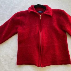 Karen Scott Red wool zip up sweater